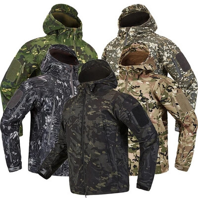 Shark Skin Soft Shell Military Tactical Jacket Ανδρικό αδιάβροχο αντιανεμικό χειμωνιάτικο ζεστό παλτό Καμουφλάζ με κουκούλα Camo Army Clothing