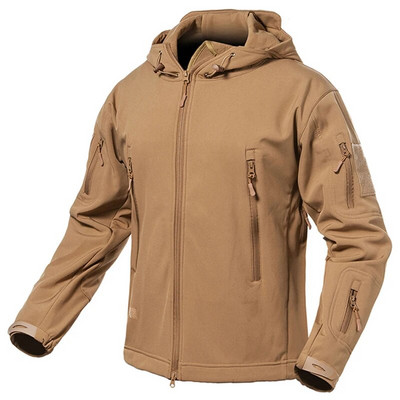 Ryklio odos „Soft Shell“ karinė taktinė striukė Vyriška, neperšlampama vėjo striukė, žieminė, šilta paltai Kamufliažas su gobtuvu Camo Armijos drabužiai