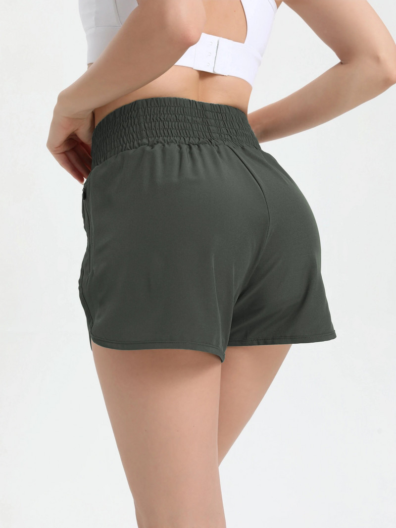 Moteriški bėgimo šortai Elastingi aukštu liemeniu kišeniniai sportiniai šortai greitai džiūstantys sportiniai šortai