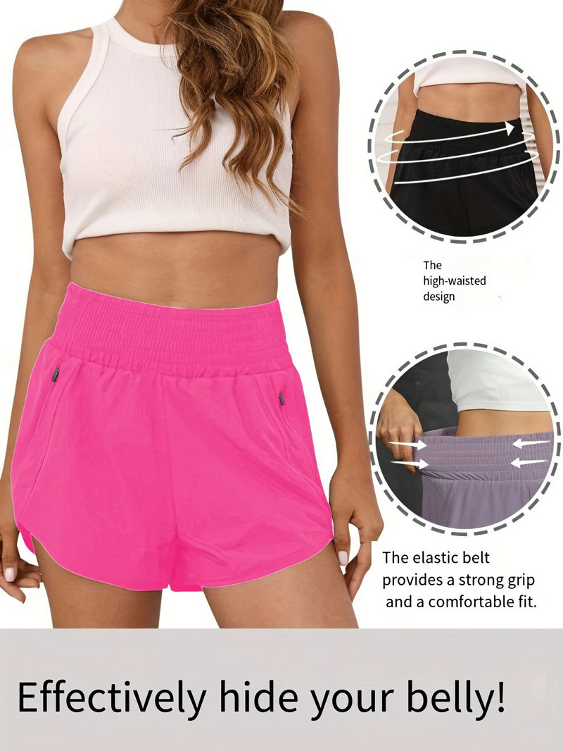Moteriški bėgimo šortai Elastingi aukštu liemeniu kišeniniai sportiniai šortai greitai džiūstantys sportiniai šortai