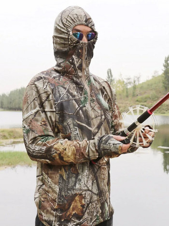 Лятно слънцезащитно яке за риболов с дълъг ръкав яке за колоездене с качулка Tree Bionic Camouflage Hunting Jungle Ghillie Suit