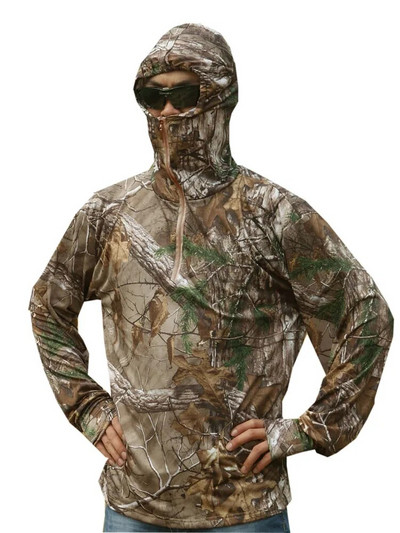 Jachetă de pescuit cu protecție solară de vară Jachetă cu glugă pentru ciclism cu mâneci lungi Arboresc Camuflaj bionic Vânătoare Jungle Ghillie Suit