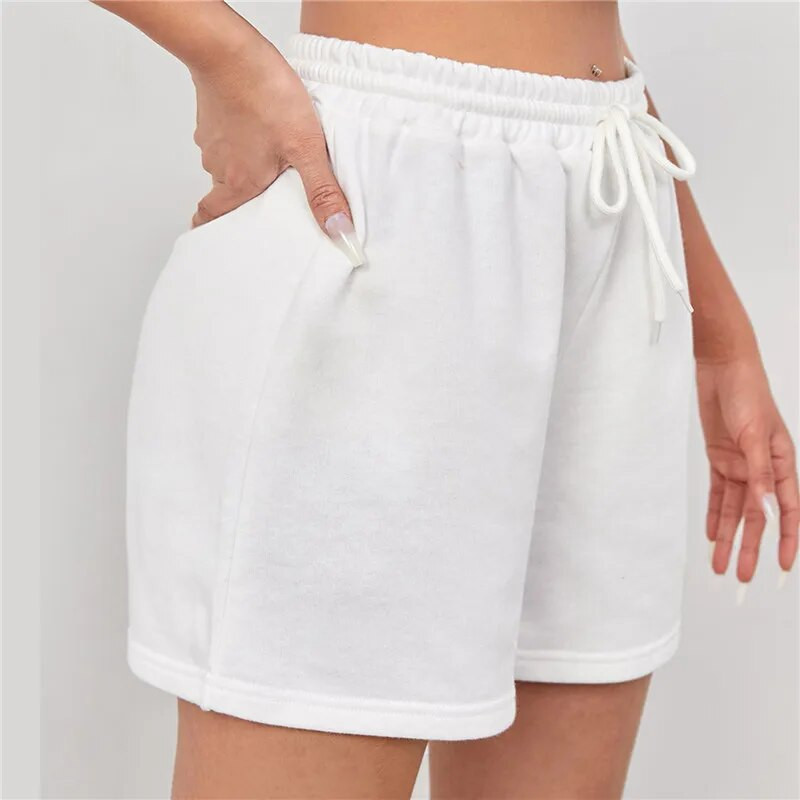 Pantaloni scurți de damă Pantaloni scurți de sport ocazional Pantaloni de jos Pantaloni fierbinți Îmbrăcăminte pentru acasă Buzunare cu talie elastică Solid Casual cu talie înaltă Picior timp liber
