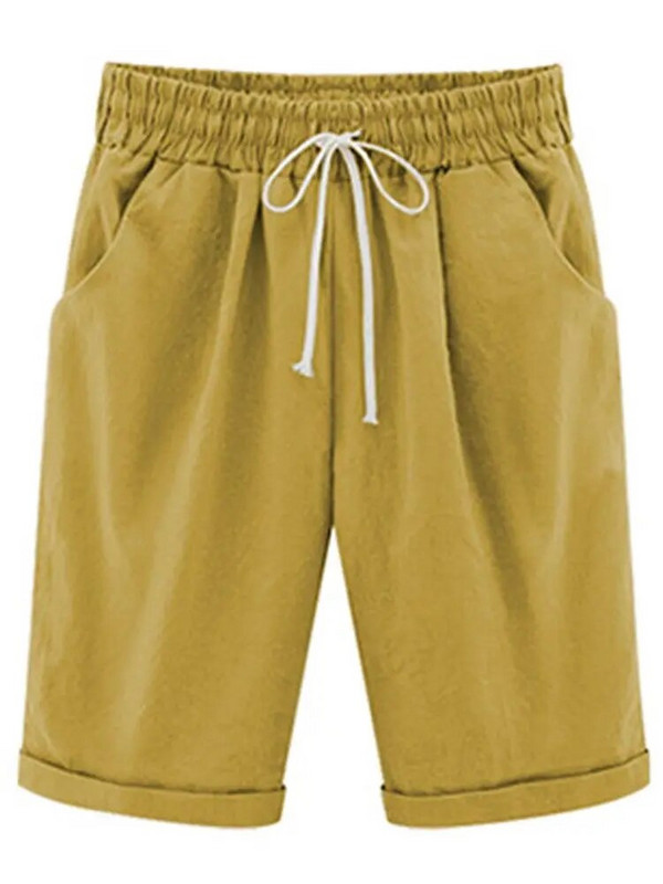 Ležerne kratke ženske kratke hlače za plažu Jednobojne uzice s elastičnim džepovima u struku Kratke hlače Ženske ljetne kratke hlače visokog struka za odmor