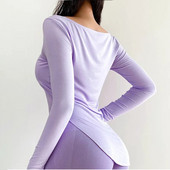 Tricou sport cu mânecă lungă pentru femei, cu desfășurare laterală, tricou de yoga din nailon, cu uscare rapidă, maiuri libere pentru fitness