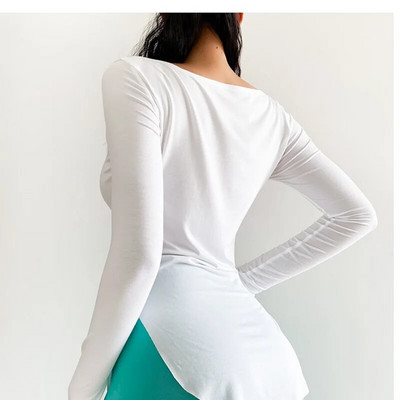 Tricou sport cu mânecă lungă pentru femei, cu desfășurare laterală, tricou de yoga din nailon, cu uscare rapidă, maiuri libere pentru fitness