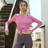 Vnazvnasi cămăși yoga cu mânecă lungă, nou sosire, cu străpungeri în spate, topuri sportive, țesături moi sexy, haine, îmbrăcăminte pentru alergare înnodate în spate