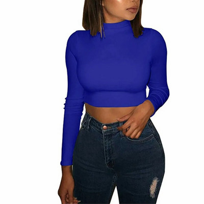 Women Half Turtleneck Shirts Solid Bottoming Shirts Crop Tops Female Long Sleeve Skinny Shirts Fashion Women Pullover Tops