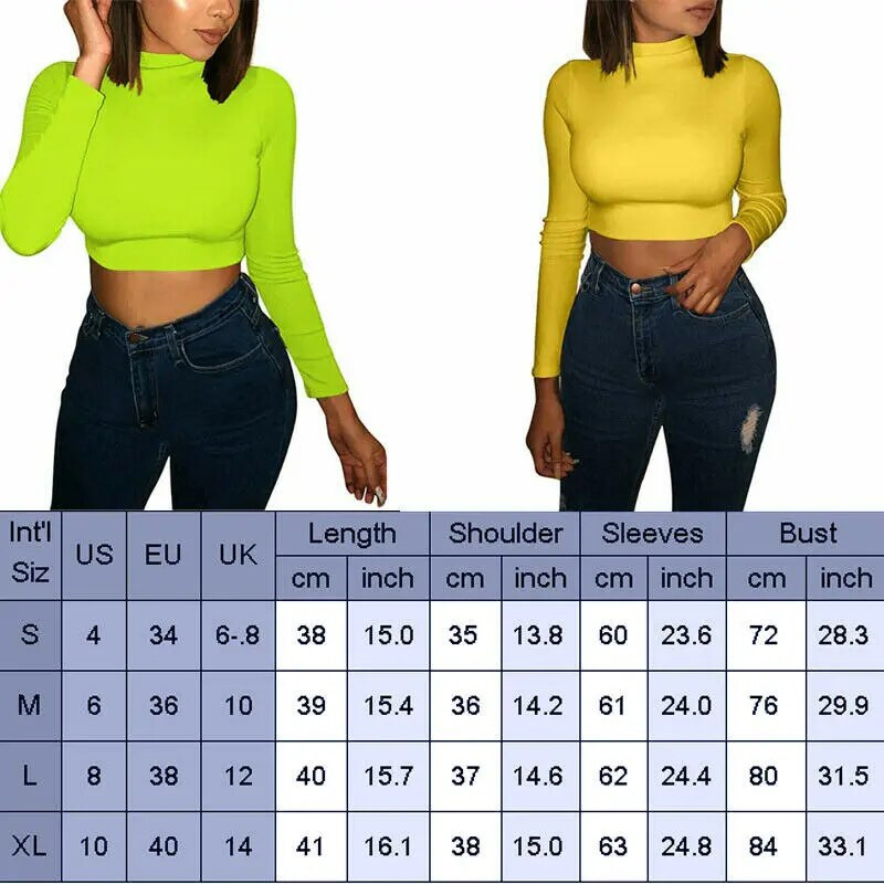 Moteriški marškiniai su puse apykakle Vientisai apatiniai marškiniai „Crop Tops“ Moteriški ilgomis rankovėmis siauri marškiniai Madingi moteriški megztiniai