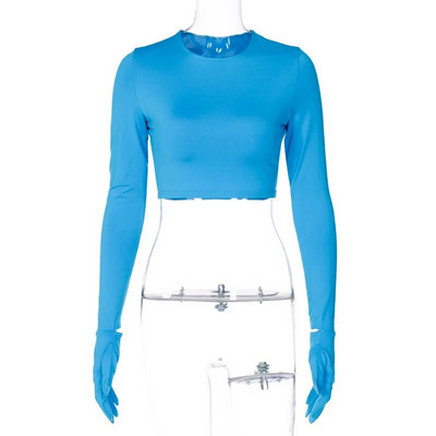 ZHYMIHRET Culoare neon cu mâneci lungi cu mănuși Y2K Crop tops 2023 tricou de toamnă pentru femei îmbrăcăminte Kawaii moda coreeană Streetwear