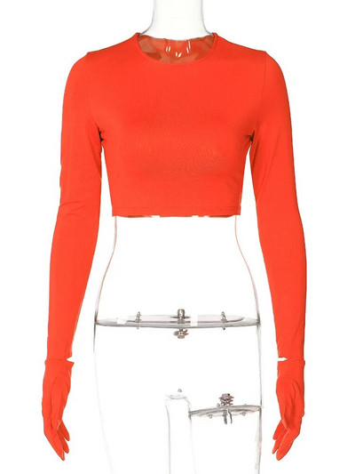 ZHYMIHRET Culoare neon cu mâneci lungi cu mănuși Y2K Crop tops 2023 tricou de toamnă pentru femei îmbrăcăminte Kawaii moda coreeană Streetwear