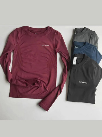 Ризи за йога с дълги ръкави Дамско спортно горнище за фитнес Йога Топ Спортно облекло за жени Тениска за бягане във фитнес зала L