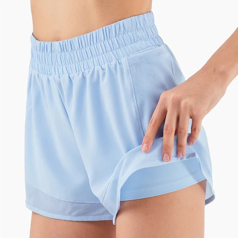 Naiste kõrge vöökohaga venivad sportlikud lühikesed püksid treeninguks Active Fitness lühikesed püksid 2-ühes jooksmine kahekihilised spordipüksid joogapüksid
