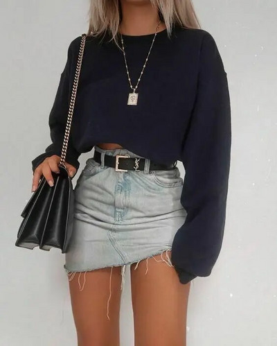 2022 noi hanorace cu mânecă lungă pentru femei Crop tops primăvară toamnă solid casual pulover largi Cămăși pentru femei camisetas hanorace Top