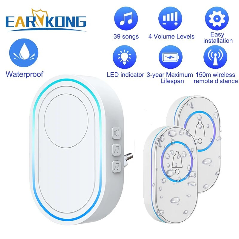 Αδιάβροχο ασύρματο κουδούνι πόρτας Home Welcome Smart Door Bell 300m Remote Smart Bell Chime EU UK US Plug Προαιρετικό