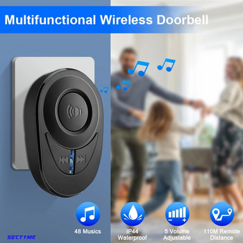 Sectyme Intellige Wireless Doorbell Outdoor Waterproof Smart Home Door Bell EU Plug 48 Chords LED Flash Home Security Alarm