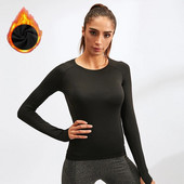 Tricou cu mânecă lungă pentru femei Cămașă neagră cu gât rotund Toamnă iarnă Schi Jogging Fleece Cămașă caldă de compresie îmbrăcăminte sport