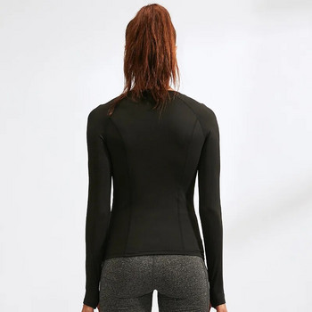 Дамска тениска с дълъг ръкав, черна риза с кръгло деколте, есен, зима, ски, джогинг, поларена топла компресионна риза