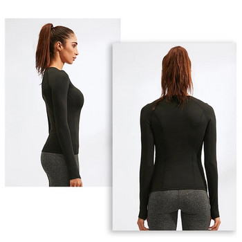 Γυναικείο μακρυμάνικο μπλουζάκι μαύρο πουκάμισο με στρογγυλή λαιμόκοψη Φθινοπωρινό χειμερινό σκι Τζόκινγκ Fleece Πουκάμισο αθλητικών ενδυμάτων ζεστής συμπίεσης