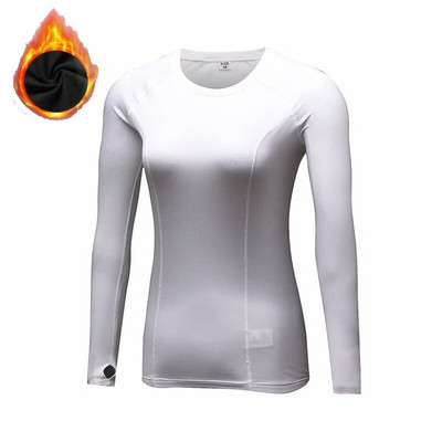 Tricou cu mânecă lungă pentru femei Cămașă neagră cu gât rotund Toamnă iarnă Schi Jogging Fleece Cămașă caldă de compresie îmbrăcăminte sport
