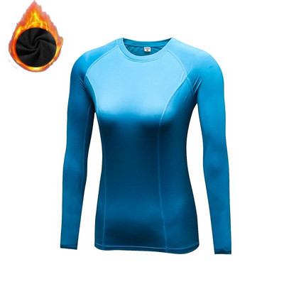 Tricou cu mânecă lungă pentru femei Cămașă neagră cu gât rotund Toamnă iarnă Schi Jogging Fleece Cămașă caldă de compresie îmbrăcăminte sport