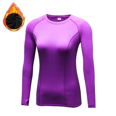 Tricou cu mânecă lungă pentru femei Cămașă neagră cu gât rotund Toamnă iarnă Schi Jogging Fleece Cămașă caldă de compresie îmbrăcăminte sport