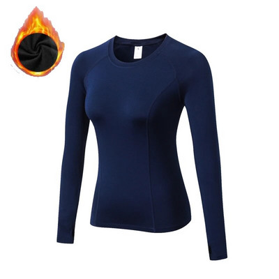 Tricou cu mânecă lungă pentru femei Cămașă neagră cu gât rotund Toamnă iarnă Schi Jogging Fleece Cămașă caldă de compresie îmbrăcăminte sport