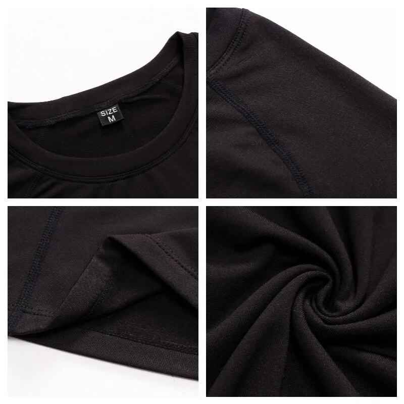 Naiste pikkade varrukatega T-särk Must ümara kaelusega särk Sügistalvise suusatamise Jogging Fliisist sooja kompressiooniga spordirõivaste särk