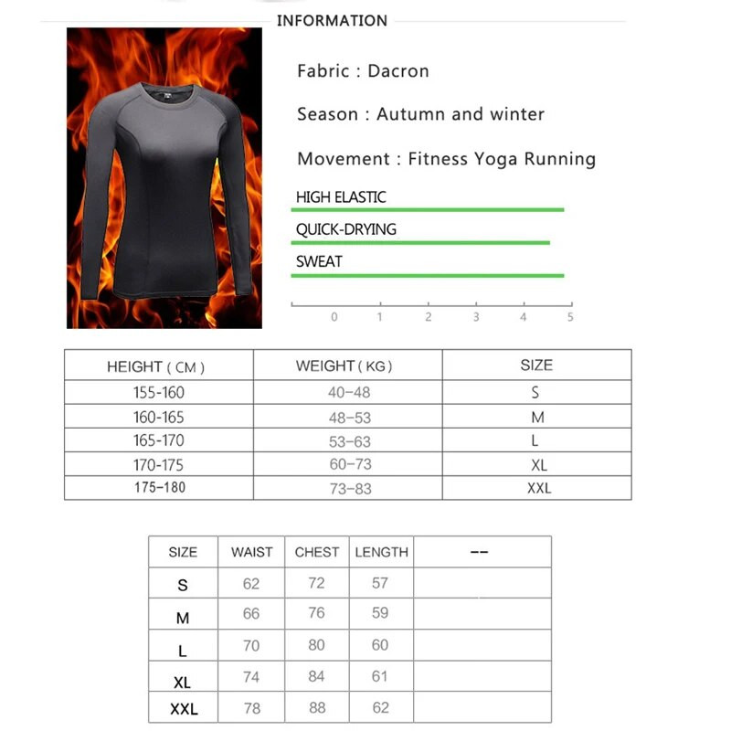 Naiste pikkade varrukatega T-särk Must ümara kaelusega särk Sügistalvise suusatamise Jogging Fliisist sooja kompressiooniga spordirõivaste särk