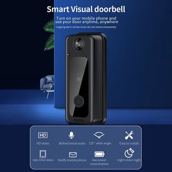 Κάμερα WiFi Doorbell με ευρυγώνιο οπτικό κουδούνι 125° Έξυπνο βίντεο Doorbell Video Night Vision Υποστηρίζει κάρτα SD αποθήκευσης Cloud