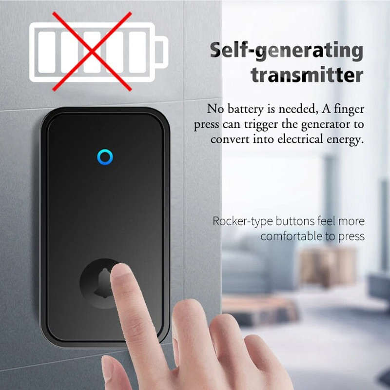 Ασύρματο κουδούνι πόρτας Δεν απαιτείται μπαταρία Αδιάβροχο αυτοτροφοδοτούμενο 433 Mhz Σετ κουδουνιών πόρτας Σπίτι Εξωτερικό Κινητικό Κουδούνι Κουδούνι