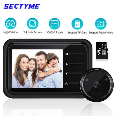 Sectyme Smart Peephole Doorson Camera 2.4 inch Auto Record Electronic Ring IR Night Vision Video Sonerie Home Peephole Viewer