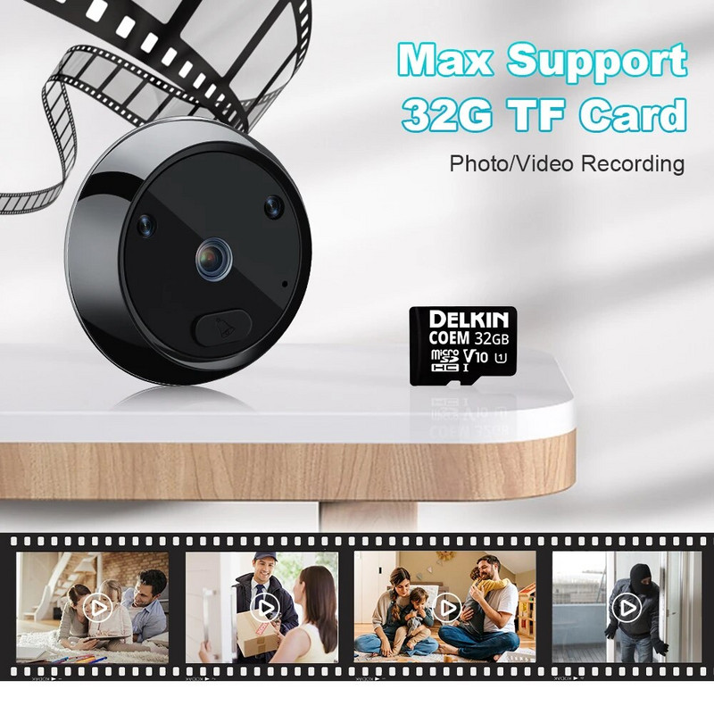 Sectyme`i nutikas piiluava uksekellakaamera 2,4-tolline automaatsalvestus elektrooniline helin IR öövaatlusvideo uksekella kodune piiluava vaataja