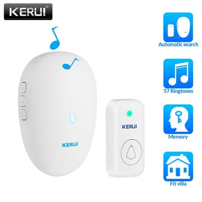 KERUI M521 Външен безжичен звънец за интелигентна домашна сигурност Комплект звънче за добре дошли, звънец, аларма, LED светлина, външна батерия, бутон