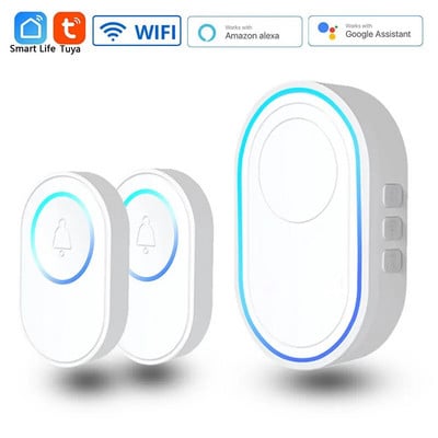 Sonerie wireless WiFi Tuya Sistem de alarmă de securitate pentru casă inteligentă Conectare 433MHz Detector Modul alertă Bun venit Kit de lumini LED pentru sonerie