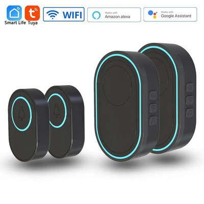 Sonerie wireless WiFi Tuya Sistem de alarmă de securitate pentru casă inteligentă Conectare 433MHz Detector Modul alertă Bun venit Kit de lumini LED pentru sonerie