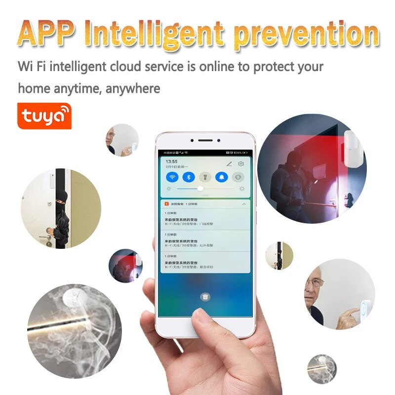 Bezdrôtový WiFi zvonček Tuya Inteligentný domáci bezpečnostný alarm Systém Connect 433MHz detektor upozornenia Režim uvítacieho zvončeka LED svetlá Sada