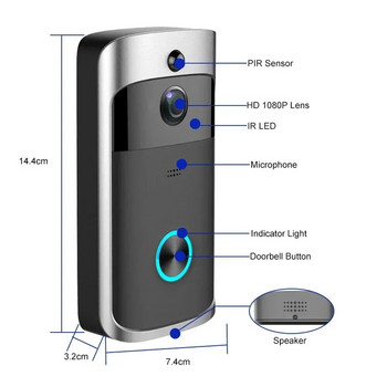 Интелигентна WIFI видео камера за звънец Безжичен детектор за движение Аудио и високоговорител Нощно виждане Дистанционен монитор за iOS и Android