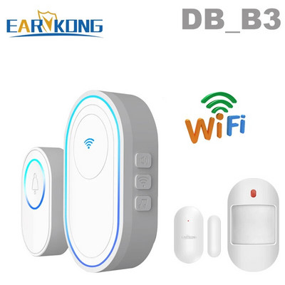 Ασύρματο Doorbell WiFi Σύστημα συναγερμού Έξυπνο Wireless Doorbell Strobe Siren Tuyasmart app 58 ήχος 433MHz ασύρματοι ανιχνευτές