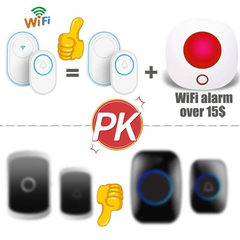 Ασύρματο Doorbell WiFi Σύστημα συναγερμού Έξυπνο Wireless Doorbell Strobe Siren Tuyasmart app 58 ήχος 433MHz ασύρματοι ανιχνευτές