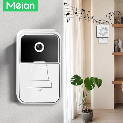 Meian Wireless Doorbell Wifi Welcome Doorbell Visual HD Voice Change Durvju zvans Smart Night Vision Video domofons Mājas drošība