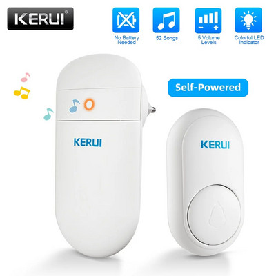 KERUI M518 Безжичен звънец Самостоятелно генериране на енергия 52 песни Интелигентна домашна сигурност Welcome Chimes Звънец Мини бутон LED светлина