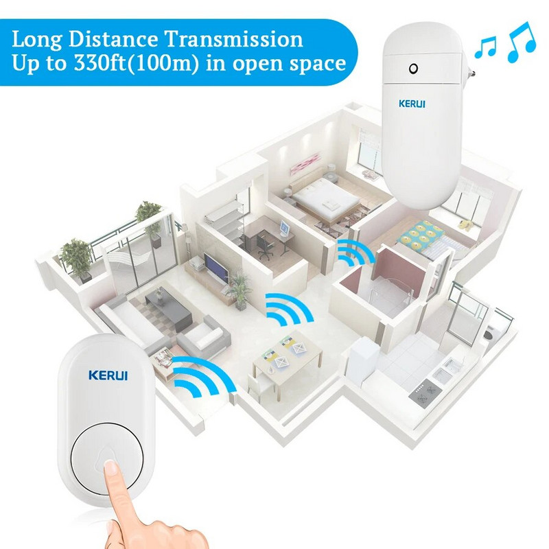 KERUI M518 Wireless Doorbell Self Power Generation 52 Songs Smart Home Security Welcome Chimes Door Bell Mini Light LED