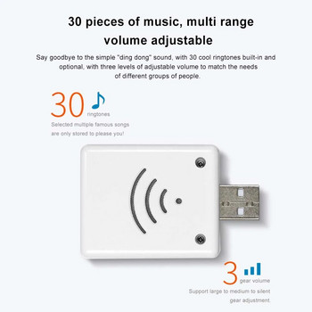 30 Music 150M безжичен звънец Водоустойчиво дистанционно управление USB интелигентен приемник за звънец Дистанционно управление с един бутон