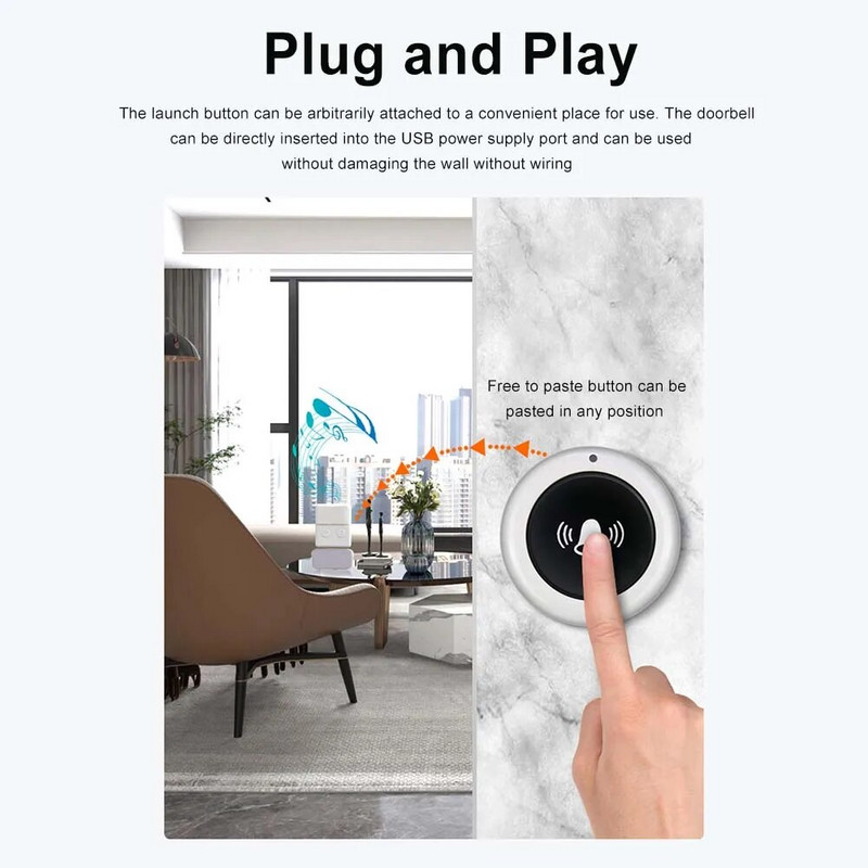 30 Music 150M Ασύρματο Doorbell Αδιάβροχο Τηλεχειριστήριο USB Smart Door Bell Receiver Τηλεχειριστήριο με ένα κουμπί