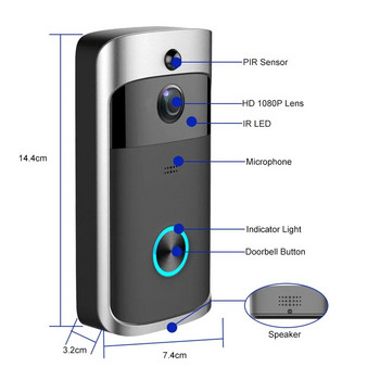 1 ΤΕΜ. 720P HD Smart Home Ασύρματο κουδούνι πόρτας WIFI Κάμερα Ασφάλεια Βίντεο ενδοεπικοινωνία IR νυχτερινή όραση AC Κουδούνι οικίας με μπαταρία