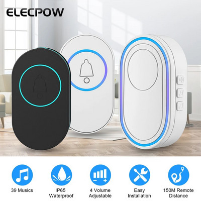 Elecpow novo kućno bežično zvono na vratima IP65 Vodootporno pametno zvono na vratima 39 pjesama 4 razine glasnoće 150 metara dugotrajna zvona na vratima