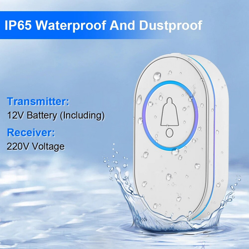 Elecpow Νέο Ασύρματο Κουδούνι Πόρτας IP65 Αδιάβροχο Έξυπνο Κουδούνι Πόρτας 39 Τραγούδια 4 Όγκοι Επιπέδων 150 Μέτρα Κουδούνια πόρτας μεγάλων αποστάσεων