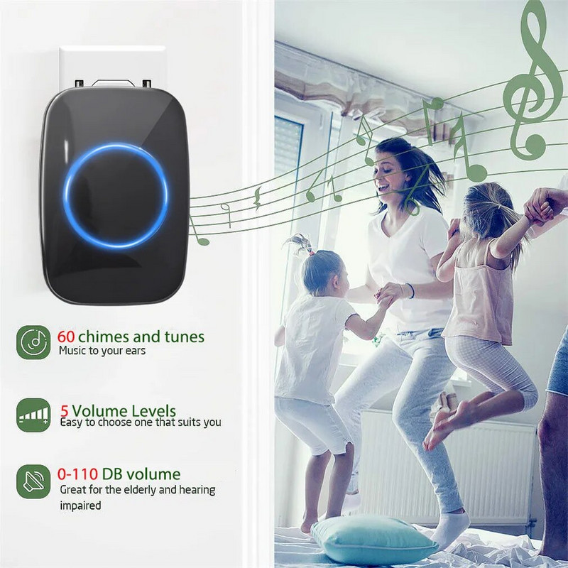 Juhtmevaba uksekell IP44 veekindel 60 kellamäng 110DB 300M kaugjuhtimispult EU UK USA nutikas uksekell nutikas kodu tervitus uksekell