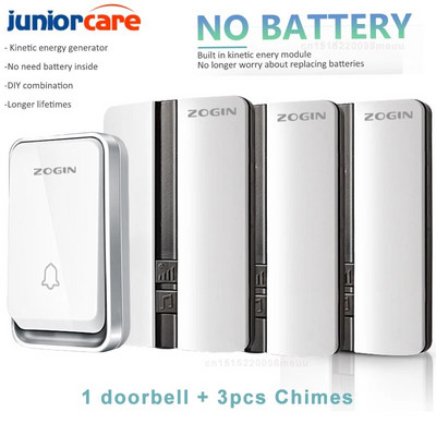 Έξυπνα σετ κουδουνιών πόρτας Ασύρματο κουδούνι πόρτας Αδιάβροχο αυτοτροφοδοτούμενο κουμπί Δέκτης κουδουνιών για το σπίτι εξωτερικού χώρου Δέκτης δωρεάν μπαταρία Κουδούνι πόρτας